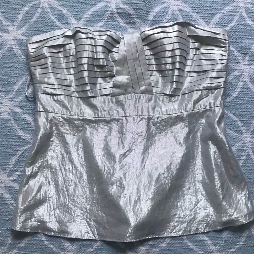 White House Black Market Silver Strapless Blouse